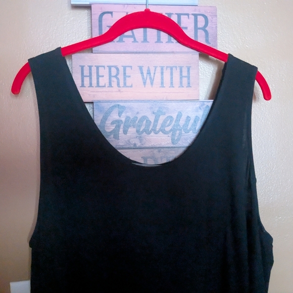 Kate & Mallory Black Asymmetrical Fringe Long Tank Top Women's 1x Plus Size - Picture 6 of 10